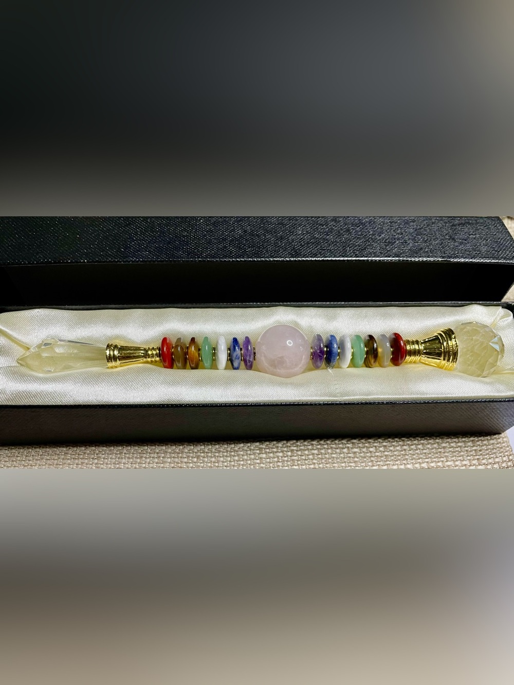 Vintage Reki Chakra Balancing Wand 7 types of gems collectible in original Box